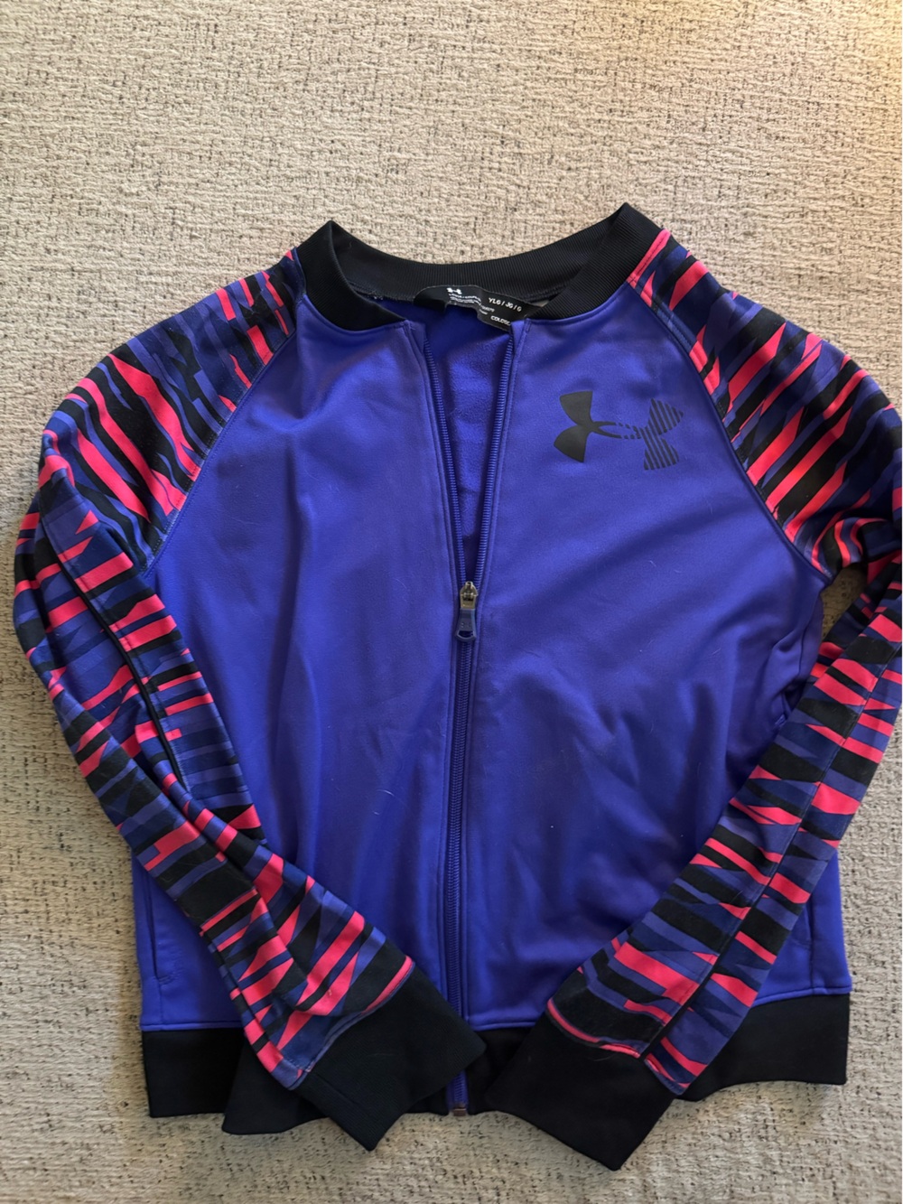 Under Armour Girls Purple Rash Guard Jacket with Pink & Navy Striped Sleeves